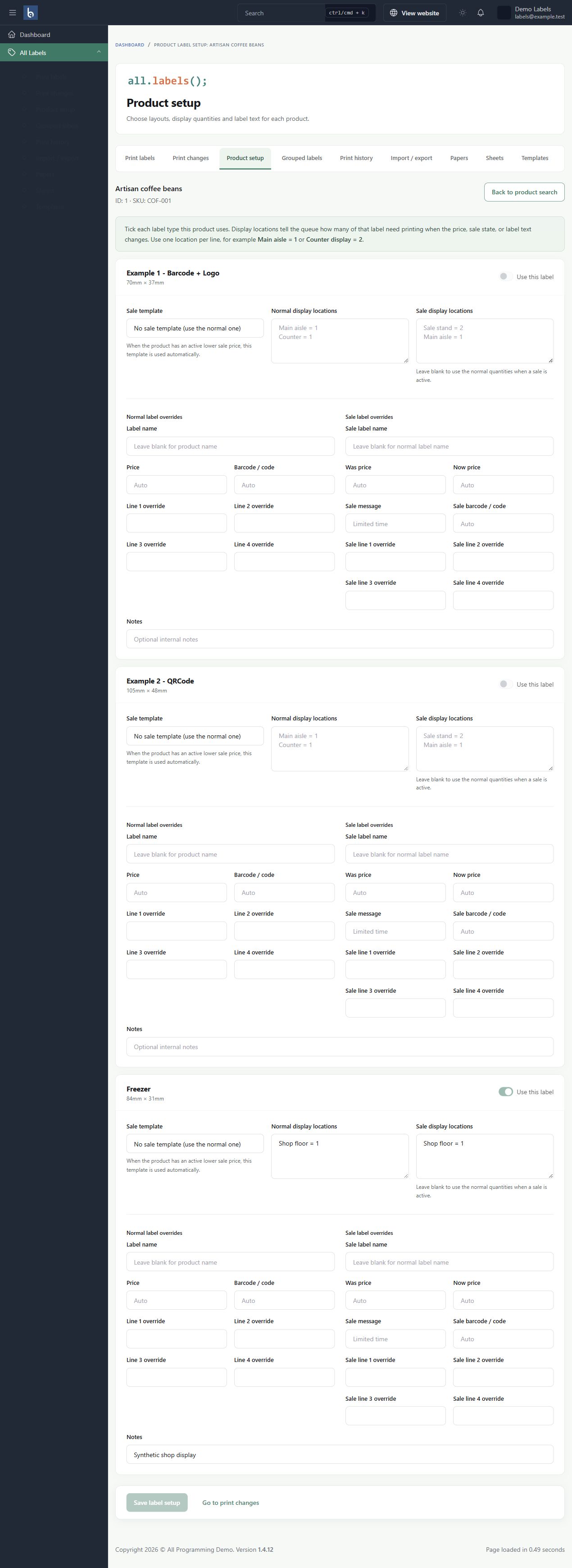 Product mapping in Botble 1.6.0, shown with fictional sample information.