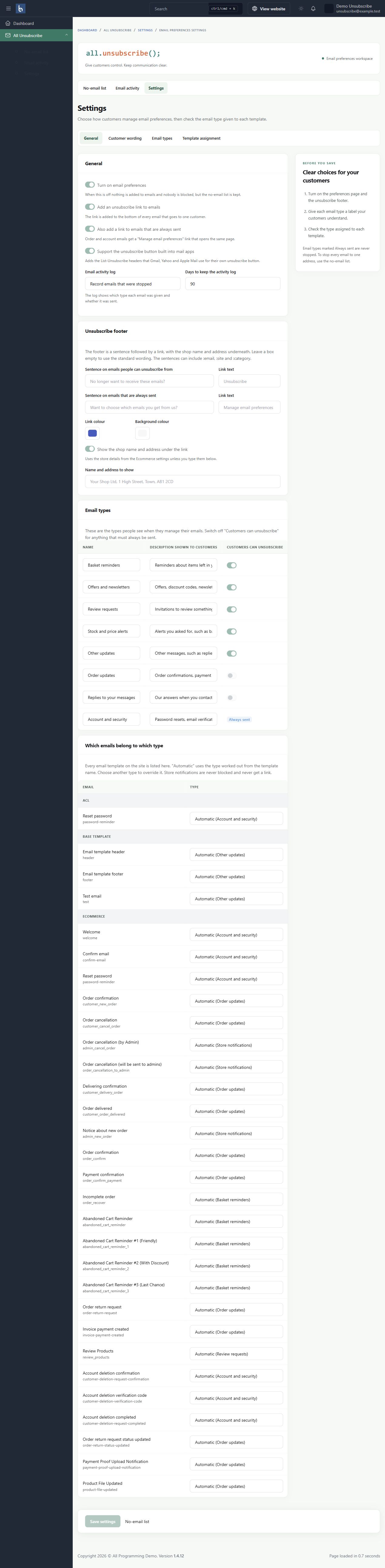 Category policy in Botble 1.3.0, shown with fictional sample information.