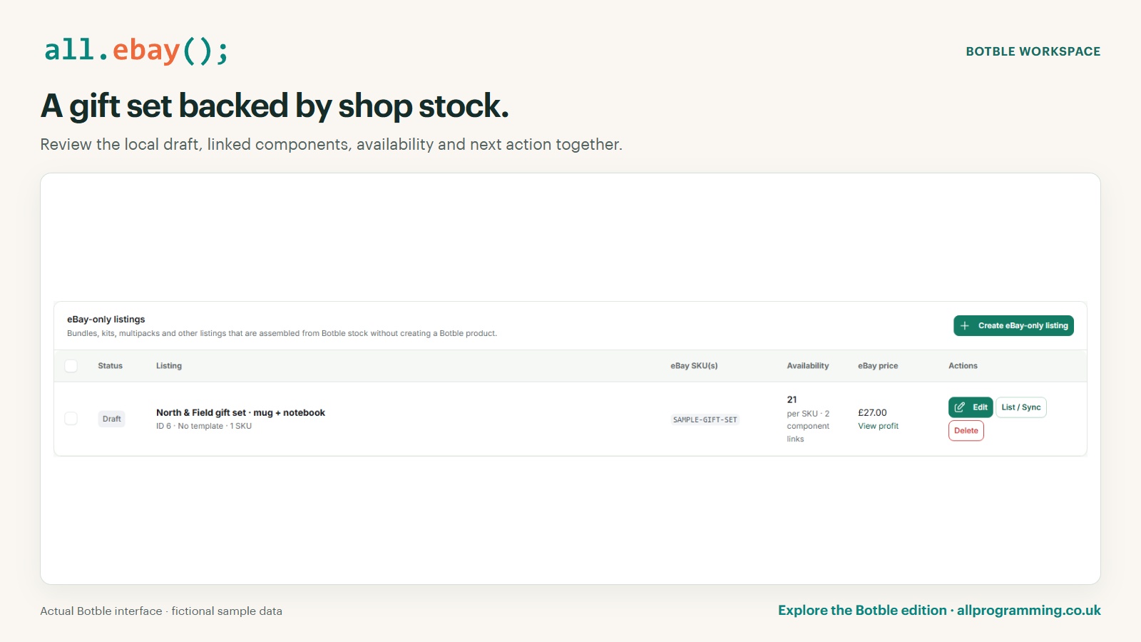 All eBay in Botble: stock-aware gift sets, using fictional sample data.